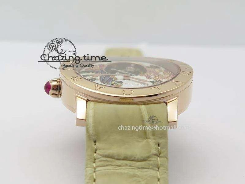 I Giardini Di Bulgari Tourbillon RG Parrot Dial On Beige Croco Strap