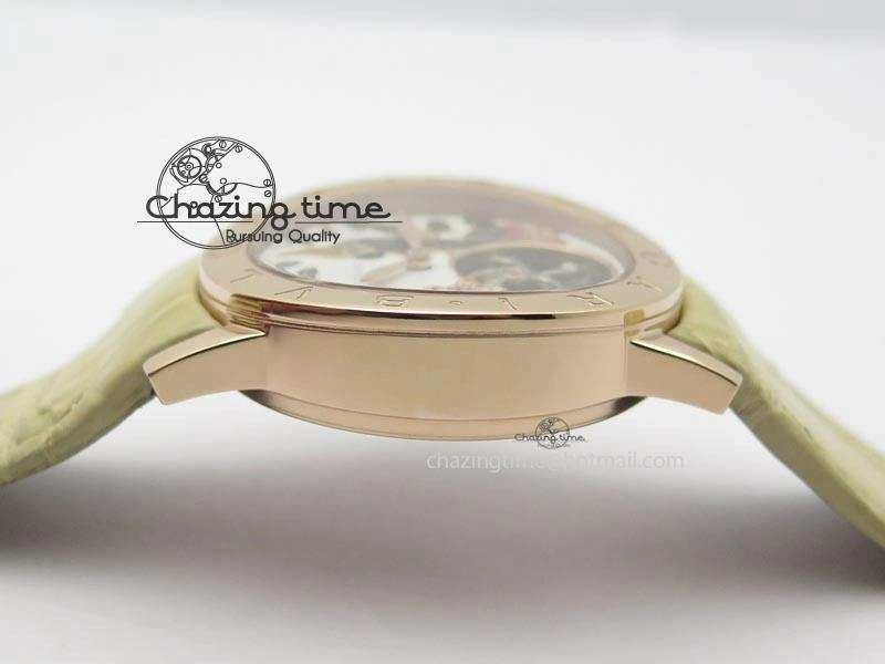 I Giardini Di Bulgari Tourbillon RG Parrot Dial On Beige Croco Strap