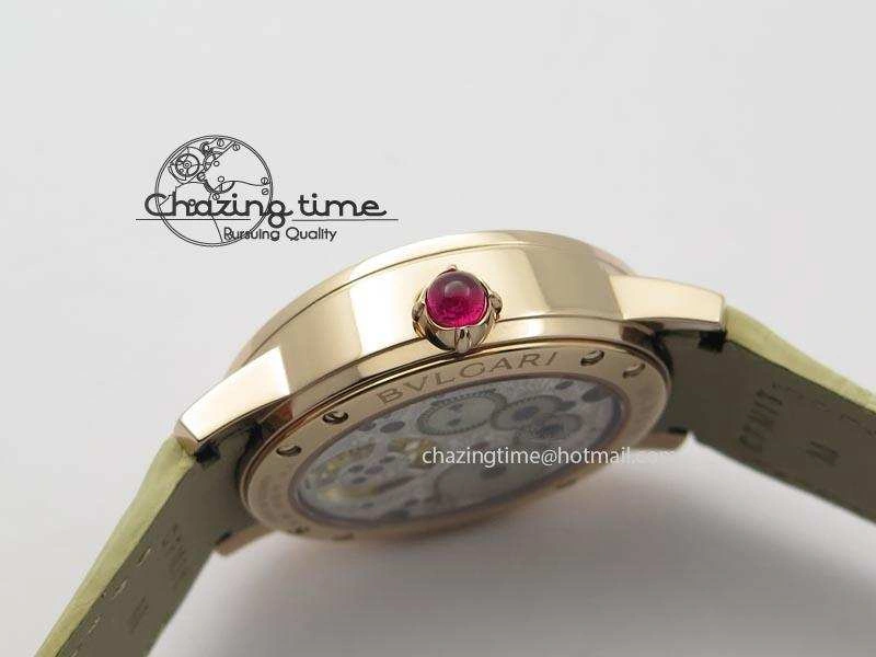 I Giardini Di Bulgari Tourbillon RG Parrot Dial On Beige Croco Strap