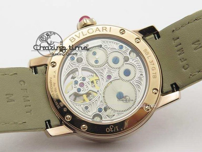 I Giardini Di Bulgari Tourbillon RG Parrot Dial On Beige Croco Strap