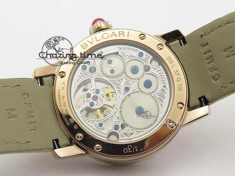 I Giardini Di Bulgari Tourbillon RG Parrot Dial On Beige Croco Strap