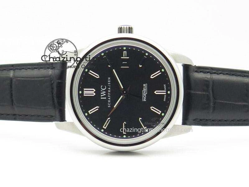 Ingeniuer St.Laurens SS Black Dial MK 1:1 Best Edition On Black Leather Strap  A80111