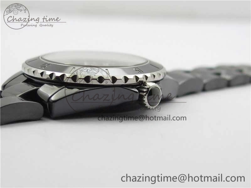 J12 38mm BV+ 1:1 Best Edition Black Korea Ceramic Black Dial Crystal Markers on Bracelet Calibre 12.1