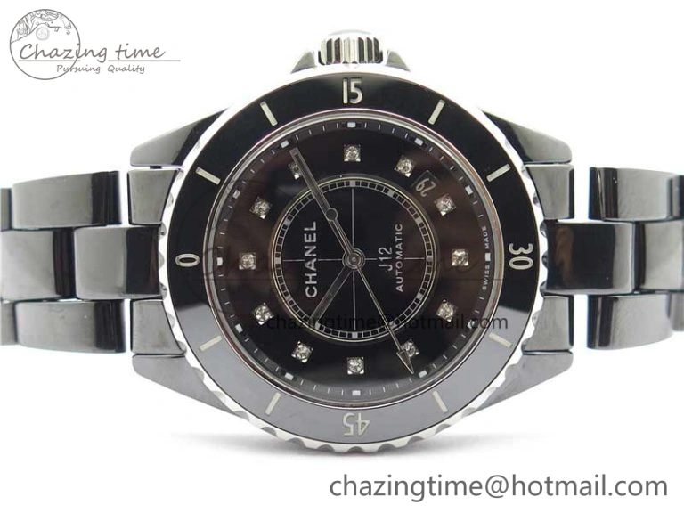 J12 38mm BV+ 1:1 Best Edition Black Korea Ceramic Black Dial Crystal Markers on Bracelet Calibre 12.1