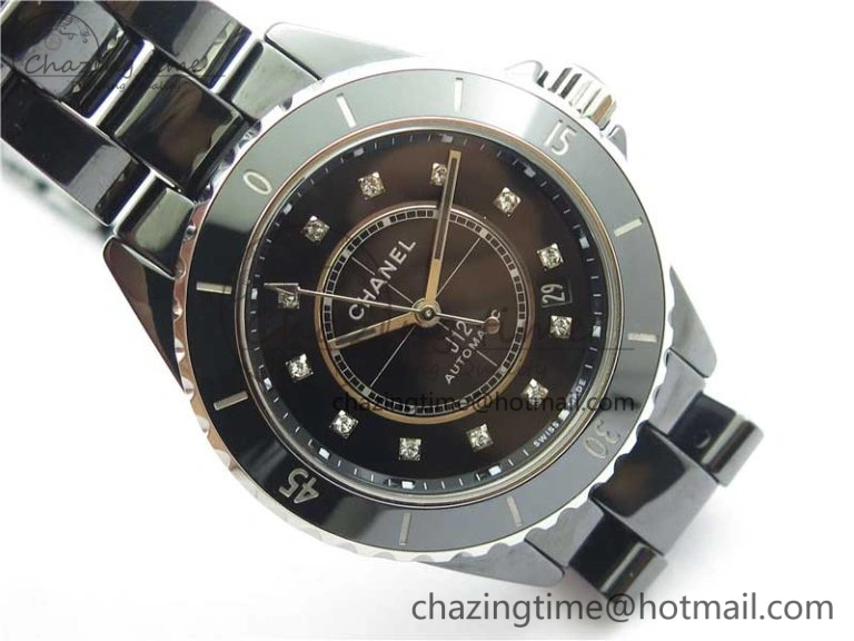 J12 38mm BV+ 1:1 Best Edition Black Korea Ceramic Black Dial Crystal Markers on Bracelet Calibre 12.1