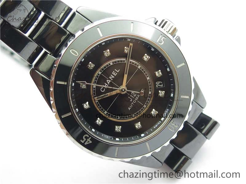 J12 38mm BV+ 1:1 Best Edition Black Korea Ceramic Black Dial Crystal Markers on Bracelet Calibre 12.1