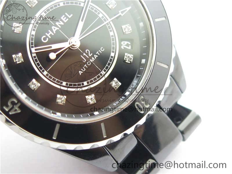 J12 38mm BV+ 1:1 Best Edition Black Korea Ceramic Black Dial Crystal Markers on Bracelet Calibre 12.1