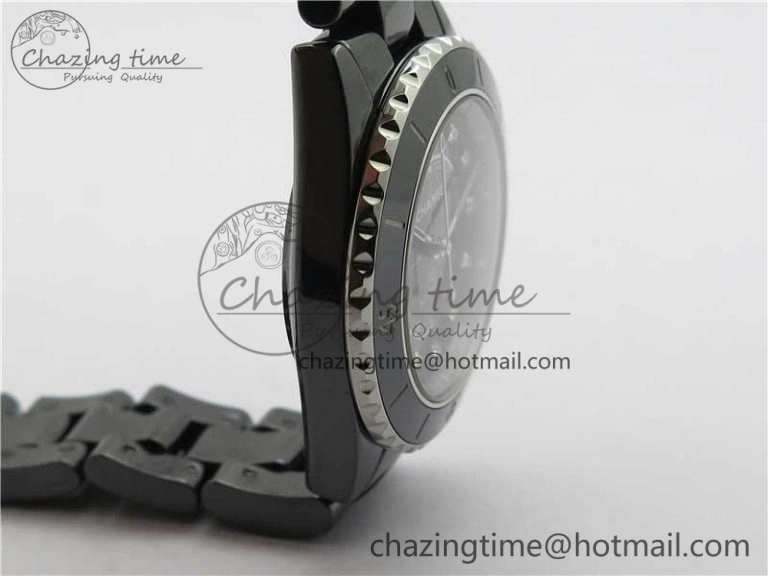 J12 38mm BV+ 1:1 Best Edition Black Korea Ceramic Black Dial Crystal Markers on Bracelet Calibre 12.1
