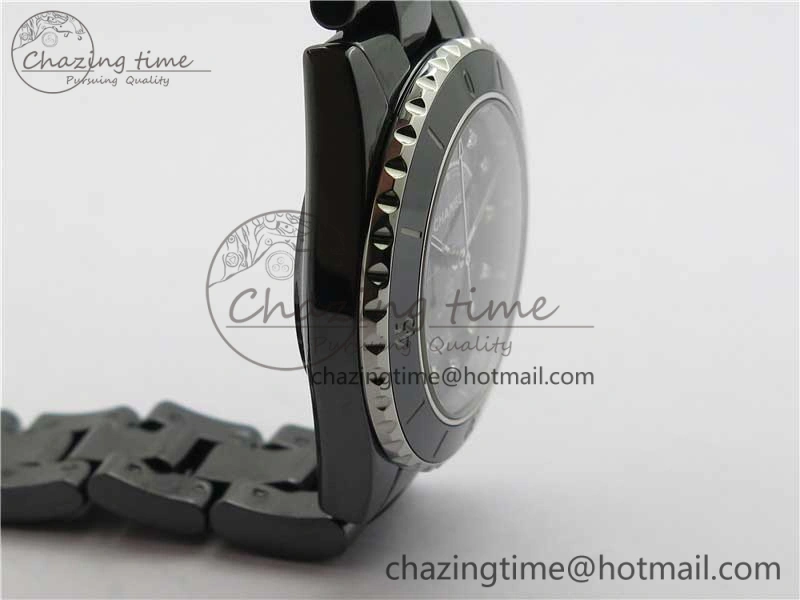 J12 38mm BV+ 1:1 Best Edition Black Korea Ceramic Black Dial Crystal Markers on Bracelet Calibre 12.1