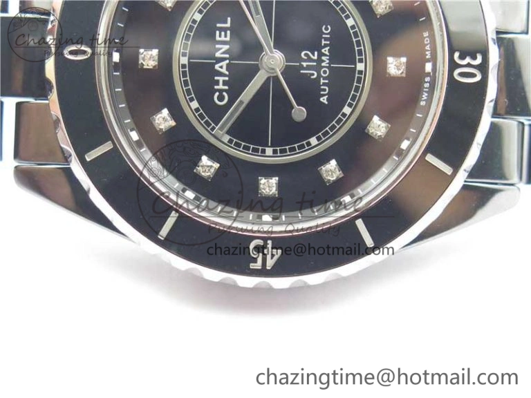 J12 38mm BV+ 1:1 Best Edition Black Korea Ceramic Black Dial Crystal Markers on Bracelet Calibre 12.1