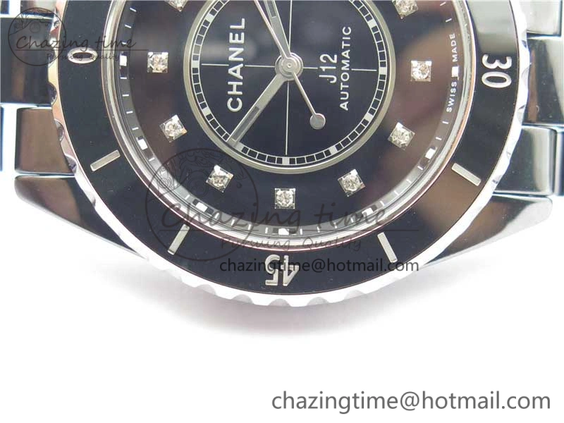 J12 38mm BV+ 1:1 Best Edition Black Korea Ceramic Black Dial Crystal Markers on Bracelet Calibre 12.1
