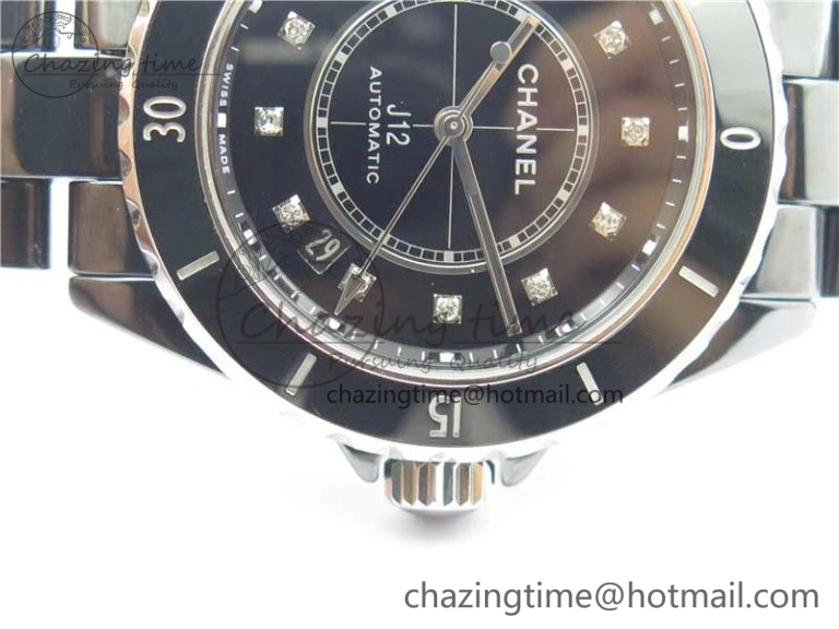 J12 38mm BV+ 1:1 Best Edition Black Korea Ceramic Black Dial Crystal Markers on Bracelet Calibre 12.1