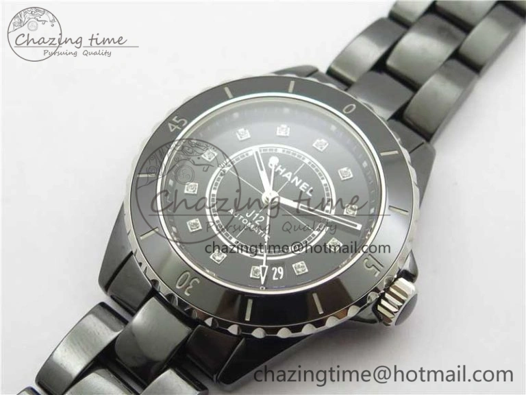 J12 38mm BV+ 1:1 Best Edition Black Korea Ceramic Black Dial Crystal Markers on Bracelet Calibre 12.1