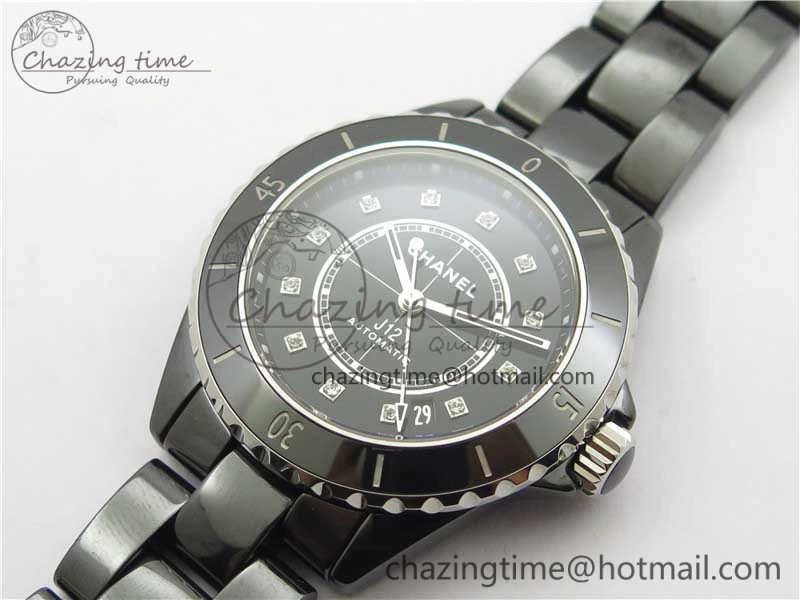 J12 38mm BV+ 1:1 Best Edition Black Korea Ceramic Black Dial Crystal Markers on Bracelet Calibre 12.1