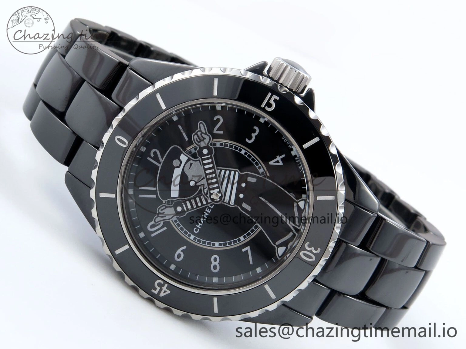 J13 33mm Black Ceramic HTF 1:1 Best Edition Black Boy Pattern Dial on Bracelet A12.1