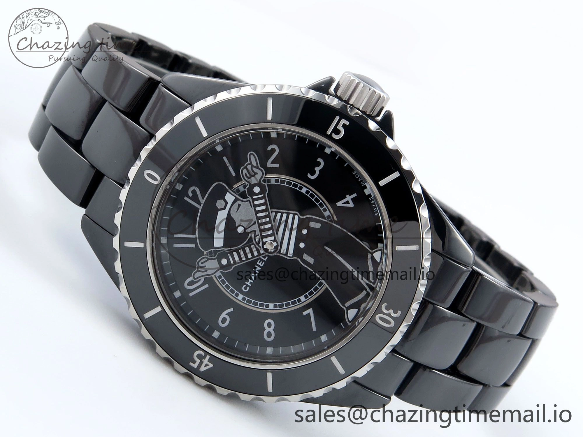 J13 33mm Black Ceramic HTF 1:1 Best Edition Black Boy Pattern Dial on Bracelet A12.1