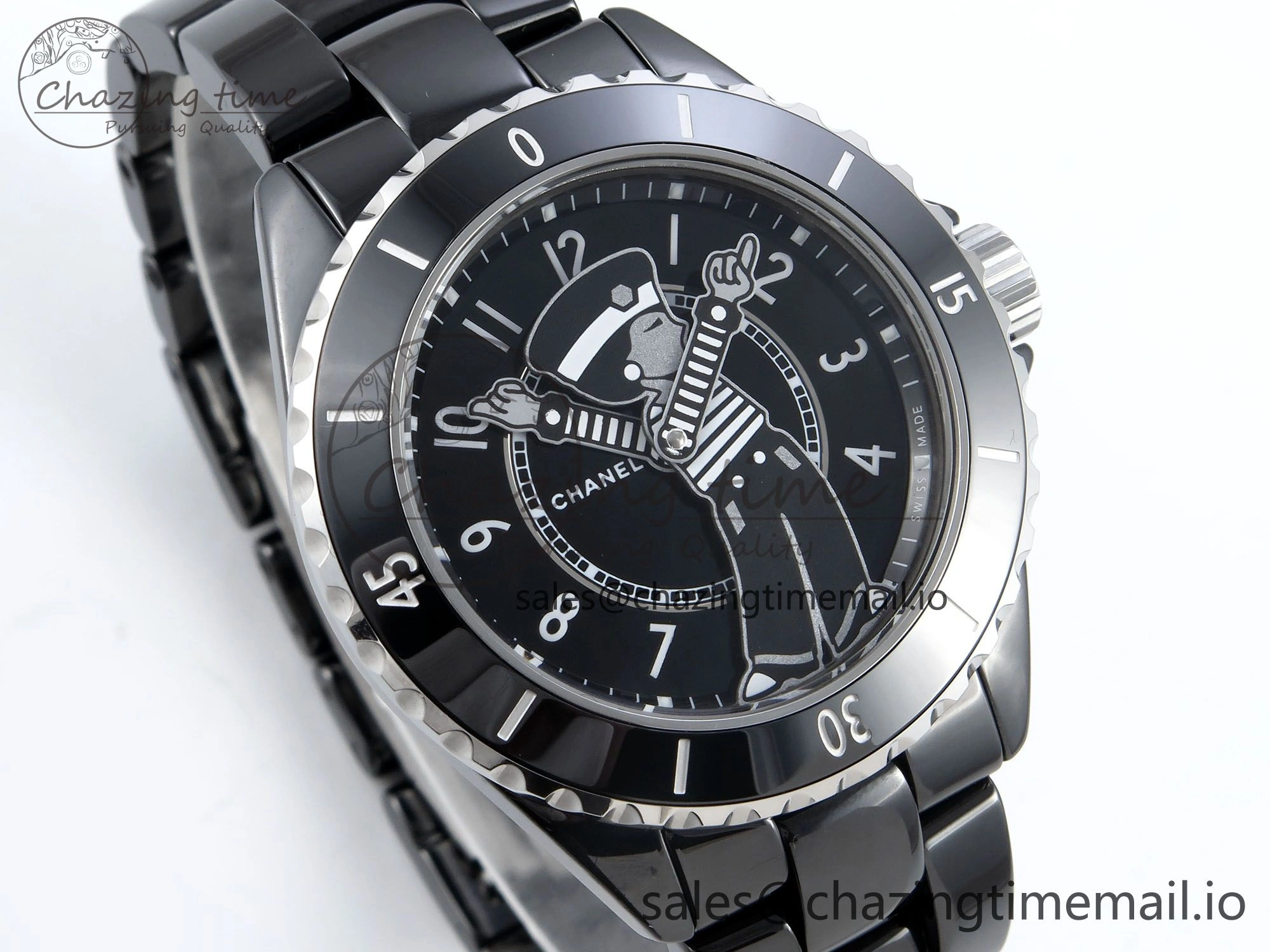 J13 33mm Black Ceramic HTF 1:1 Best Edition Black Boy Pattern Dial on Bracelet A12.1