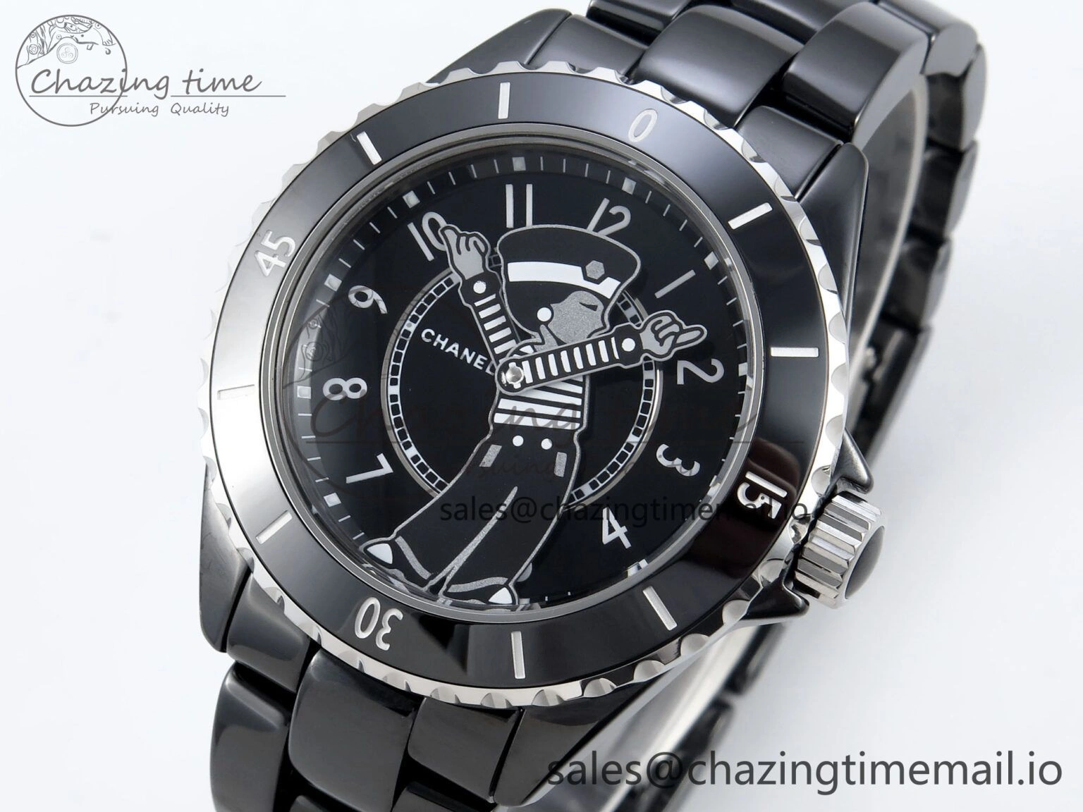 J13 33mm Black Ceramic HTF 1:1 Best Edition Black Boy Pattern Dial on Bracelet A12.1