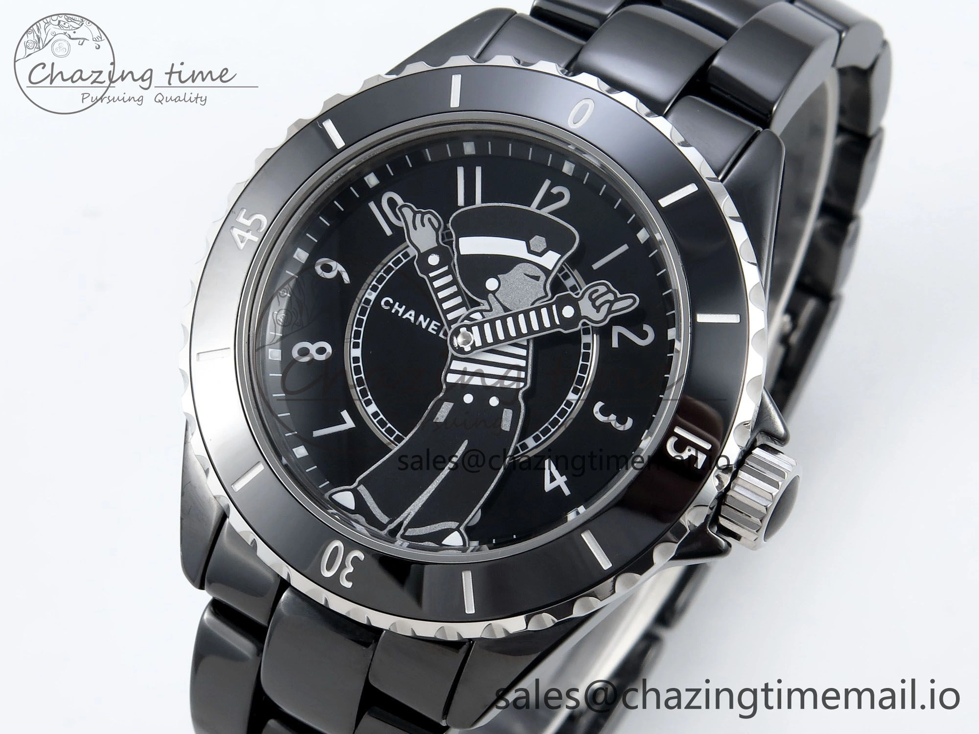 J13 33mm Black Ceramic HTF 1:1 Best Edition Black Boy Pattern Dial on Bracelet A12.1