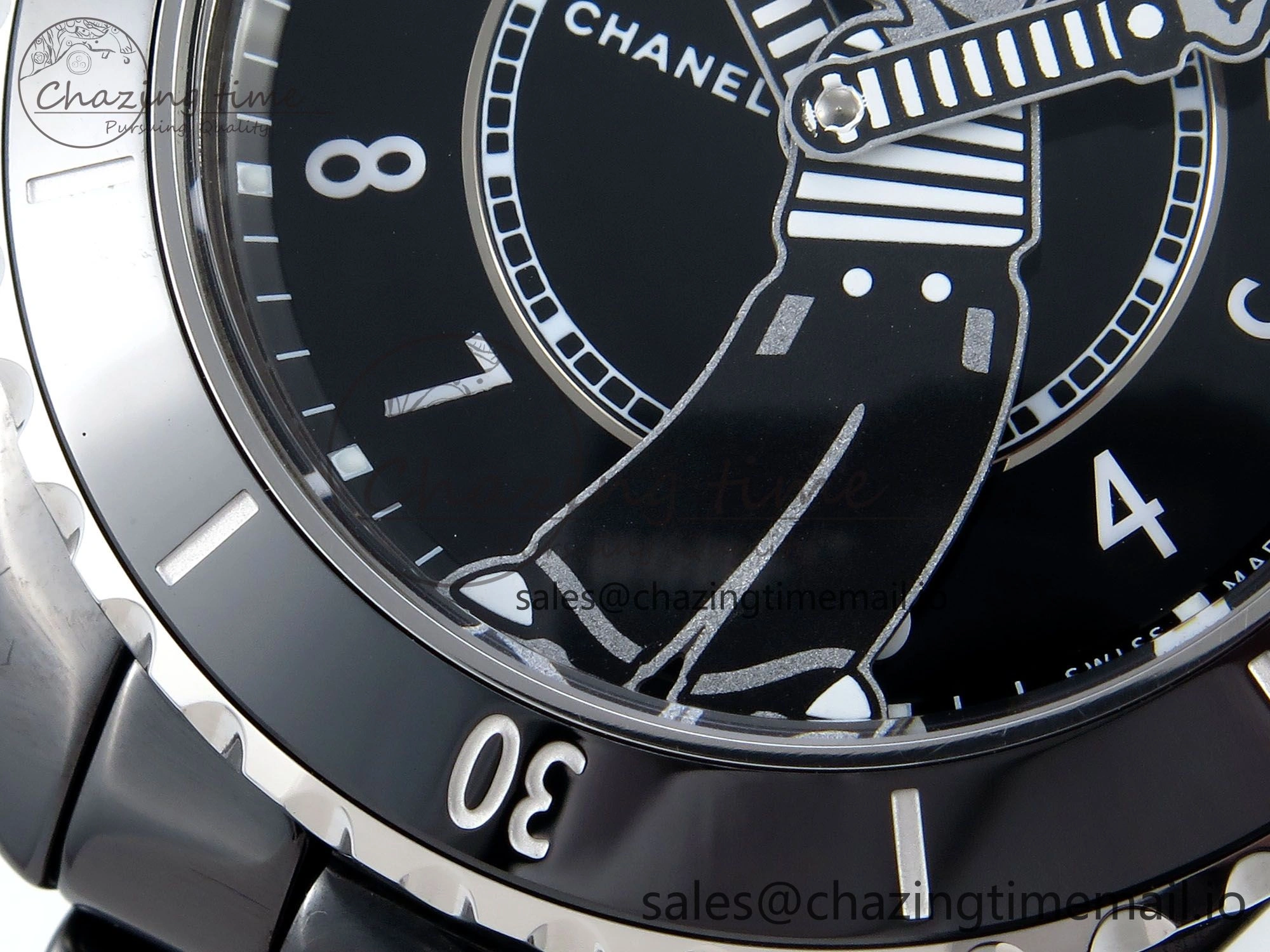 J13 33mm Black Ceramic HTF 1:1 Best Edition Black Boy Pattern Dial on Bracelet A12.1