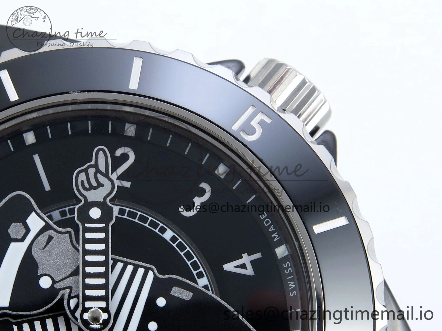 J13 33mm Black Ceramic HTF 1:1 Best Edition Black Boy Pattern Dial on Bracelet A12.1