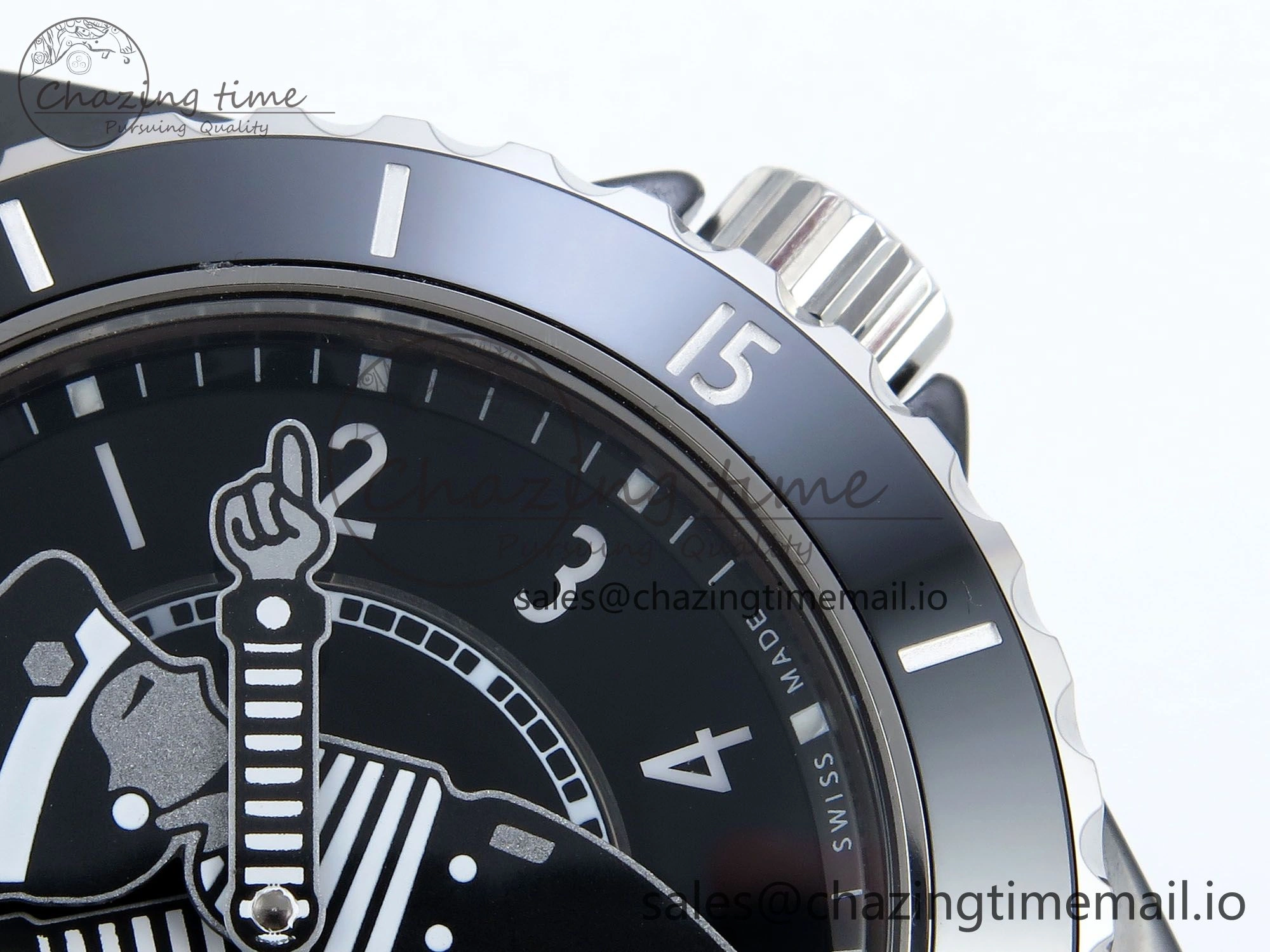 J13 33mm Black Ceramic HTF 1:1 Best Edition Black Boy Pattern Dial on Bracelet A12.1