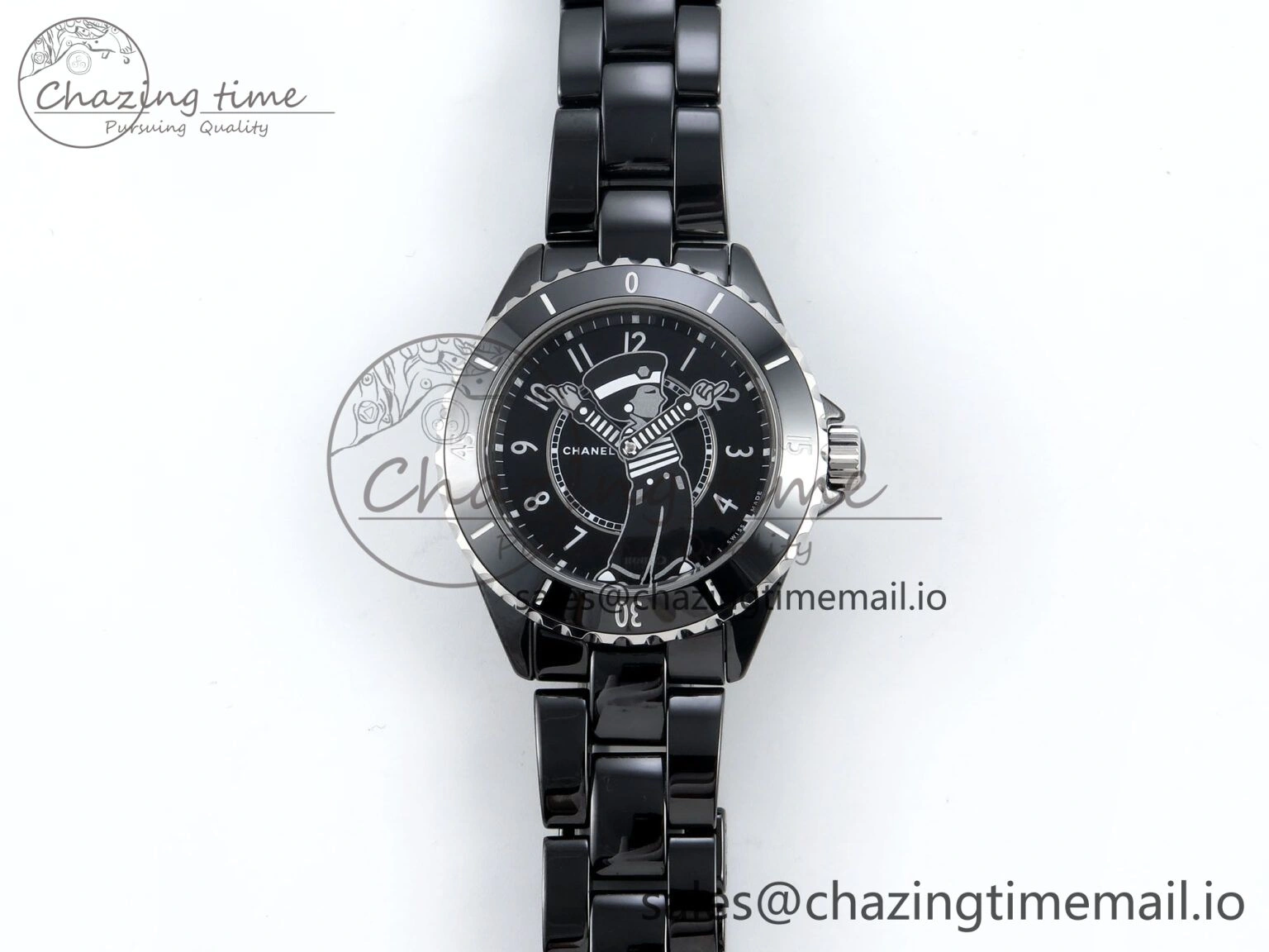 J13 33mm Black Ceramic HTF 1:1 Best Edition Black Boy Pattern Dial on Bracelet A12.1