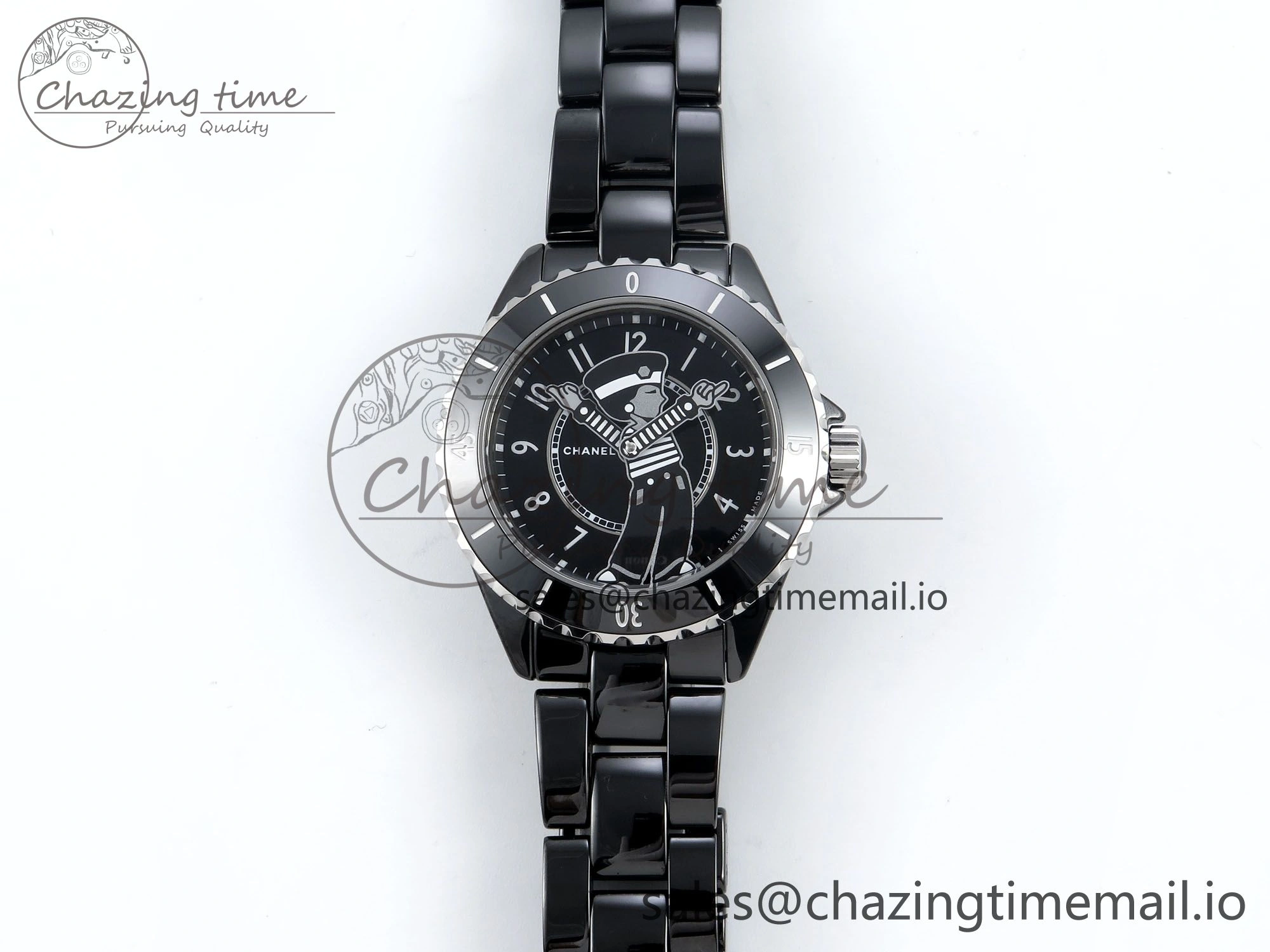 J13 33mm Black Ceramic HTF 1:1 Best Edition Black Boy Pattern Dial on Bracelet A12.1