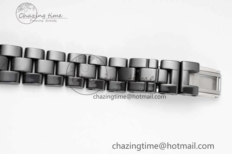 J13 33mm Black Ceramic HTF 1:1 Best Edition Black Dial Diamonds Markers on Bracelet Swiss Quartz
