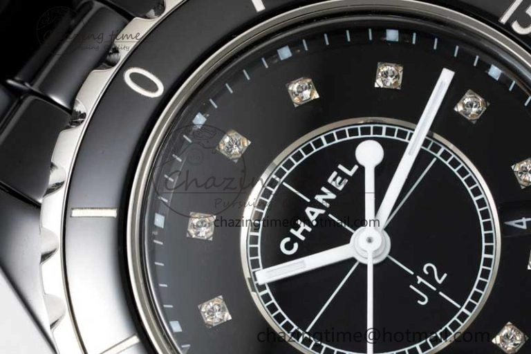 J13 33mm Black Ceramic HTF 1:1 Best Edition Black Dial Diamonds Markers on Bracelet Swiss Quartz