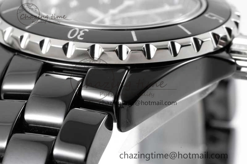 J13 33mm Black Ceramic HTF 1:1 Best Edition Black Dial Diamonds Markers on Bracelet Swiss Quartz