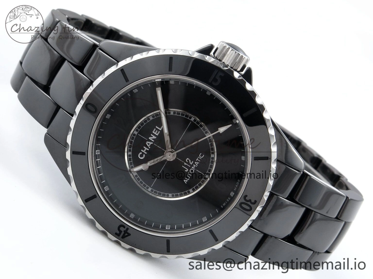 J13 33mm Black Ceramic HTF 1:1 Best Edition Black Numbers Dial on Bracelet A12.1