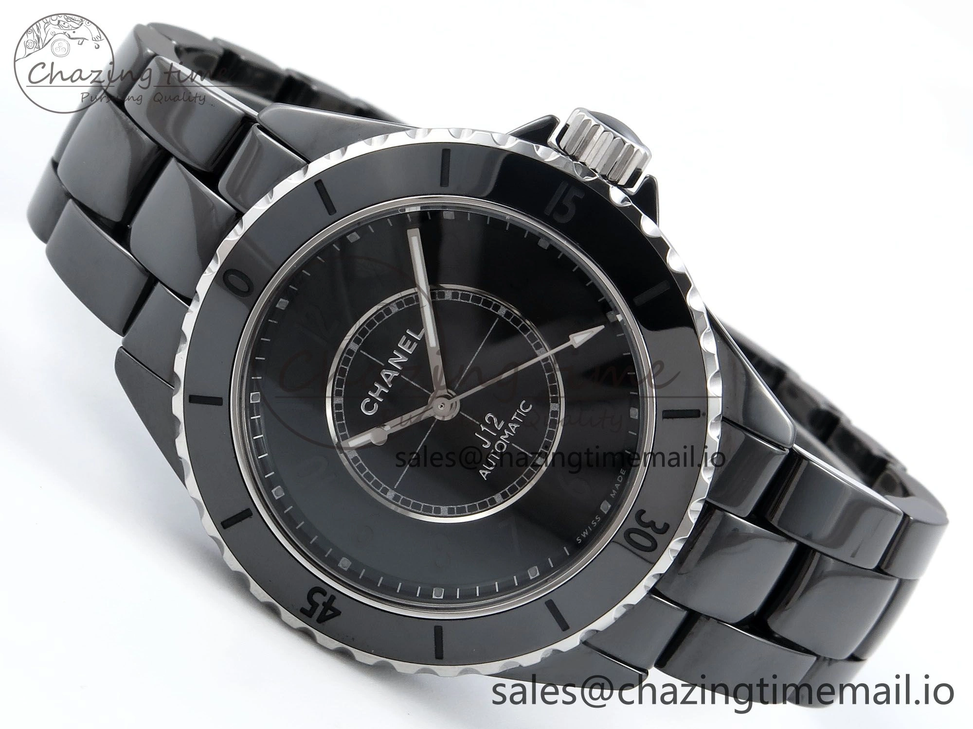 J13 33mm Black Ceramic HTF 1:1 Best Edition Black Numbers Dial on Bracelet A12.1