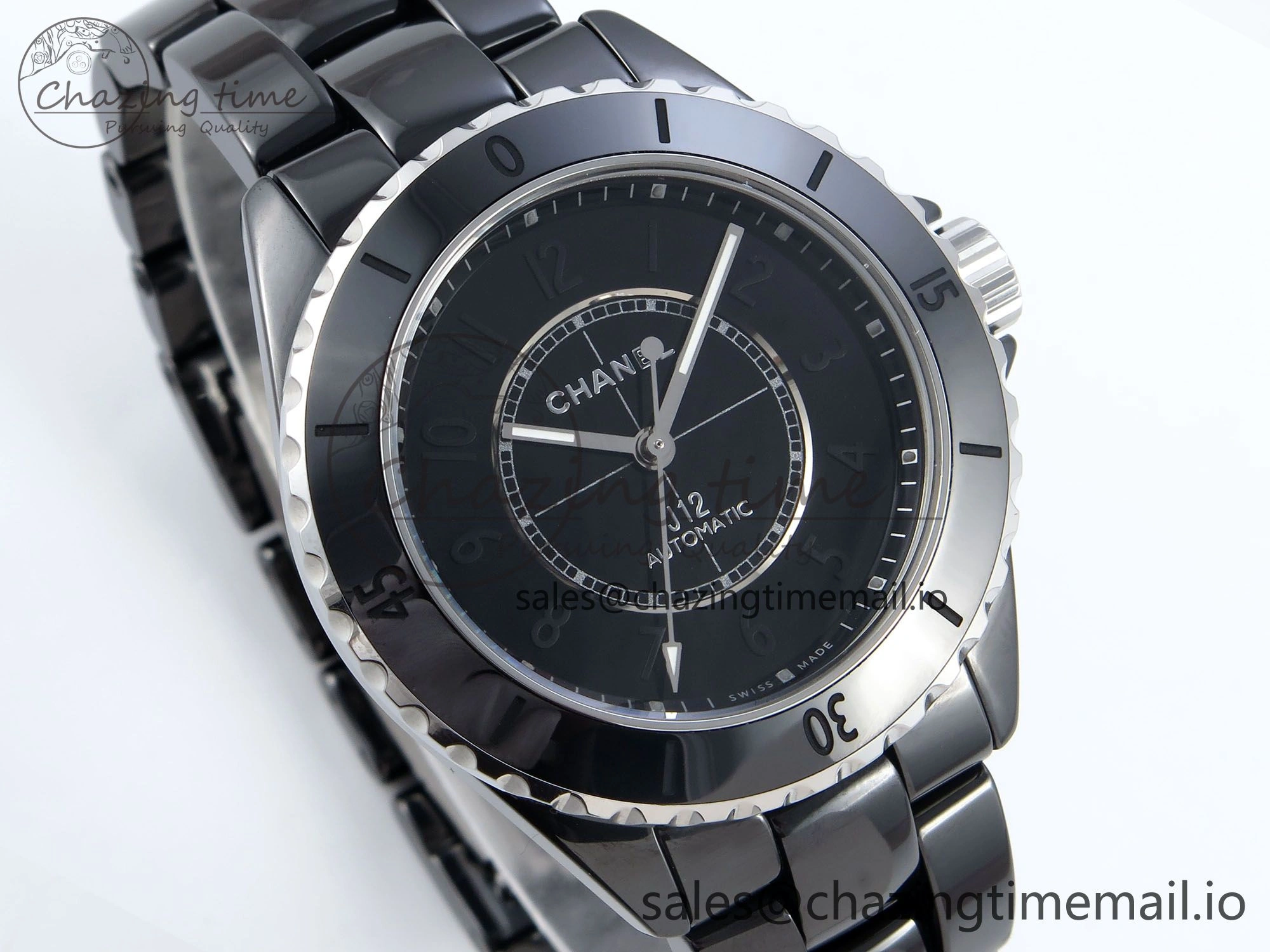 J13 33mm Black Ceramic HTF 1:1 Best Edition Black Numbers Dial on Bracelet A12.1