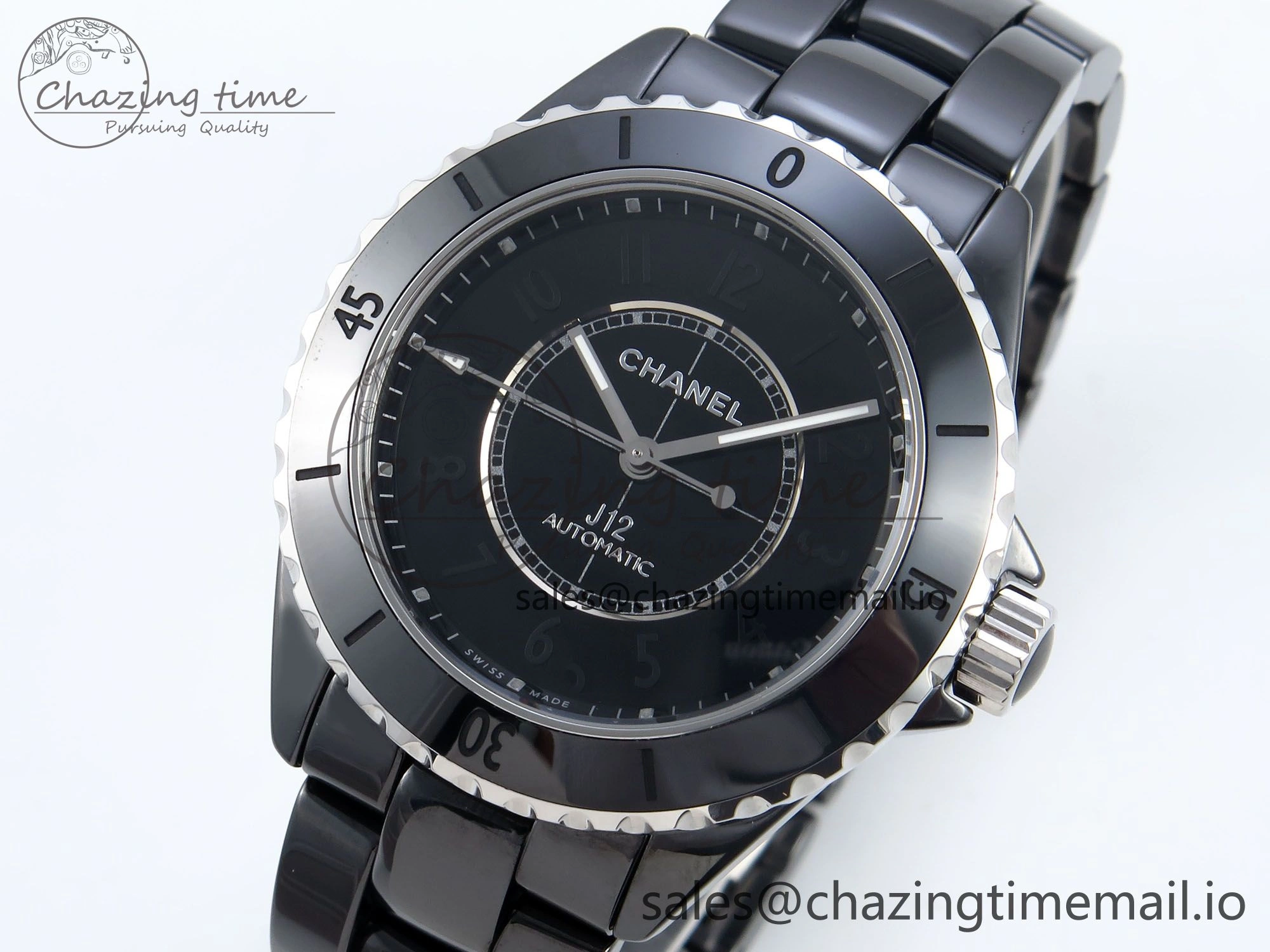 J13 33mm Black Ceramic HTF 1:1 Best Edition Black Numbers Dial on Bracelet A12.1