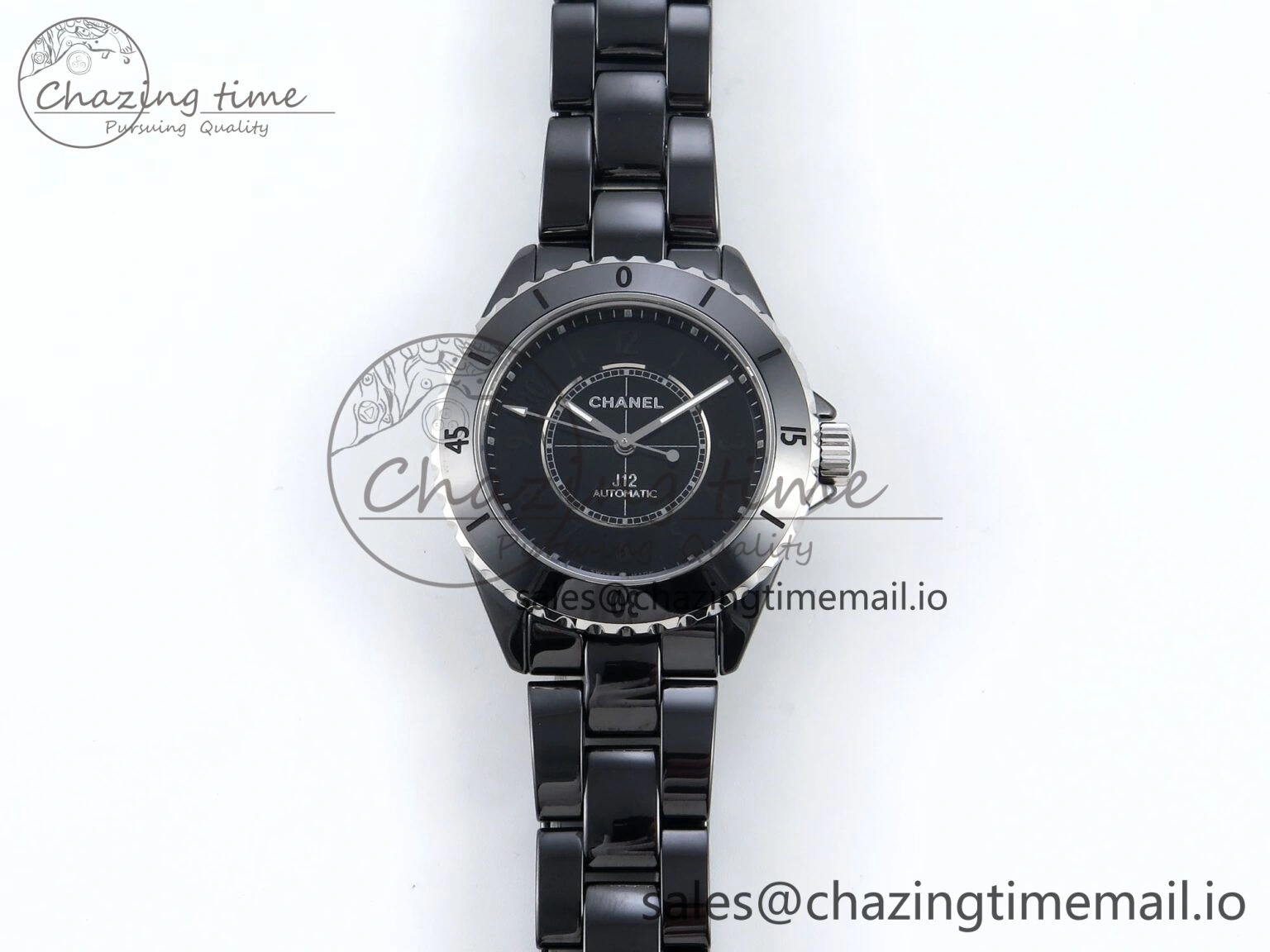 J13 33mm Black Ceramic HTF 1:1 Best Edition Black Numbers Dial on Bracelet A12.1