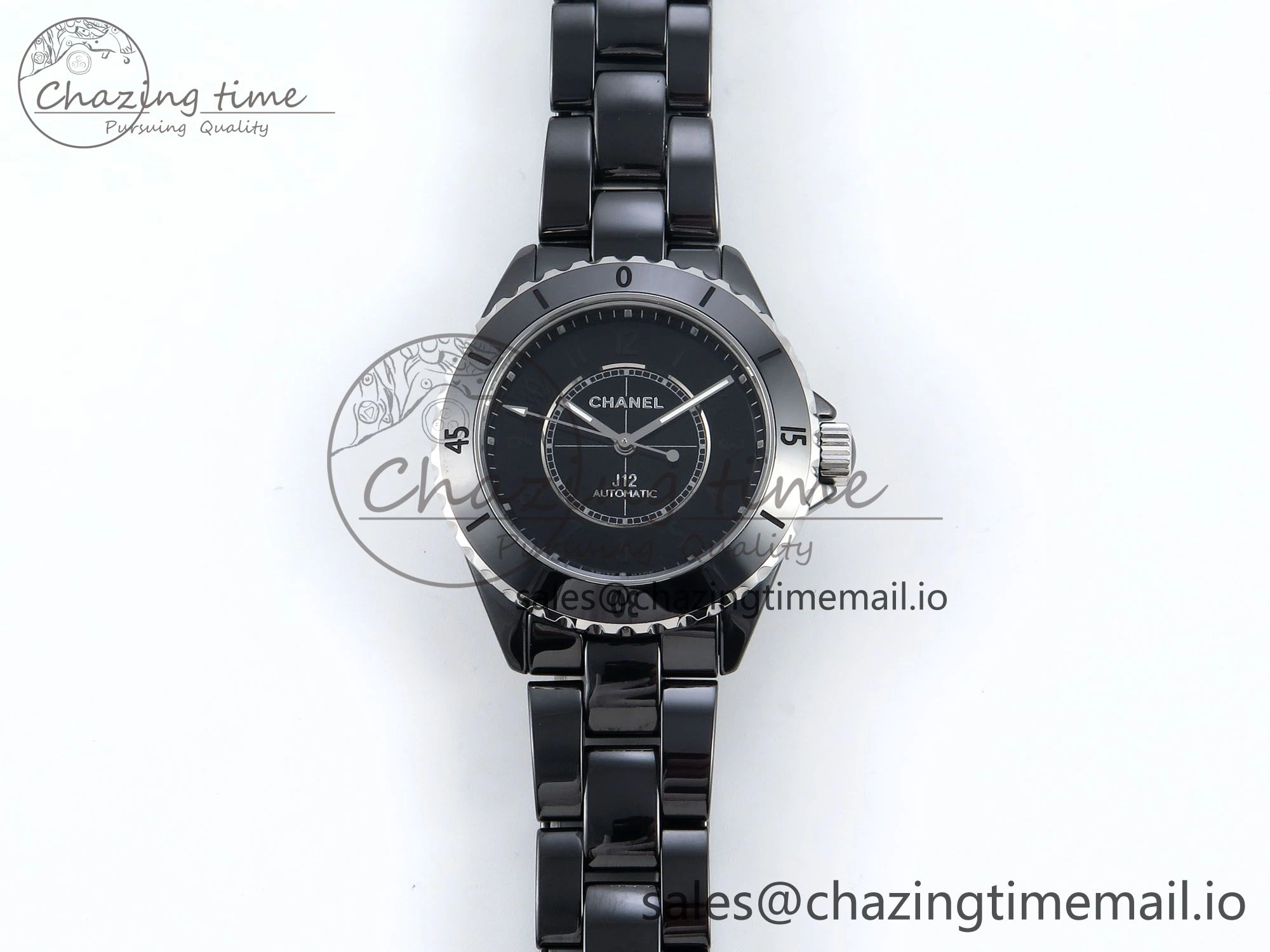 J13 33mm Black Ceramic HTF 1:1 Best Edition Black Numbers Dial on Bracelet A12.1
