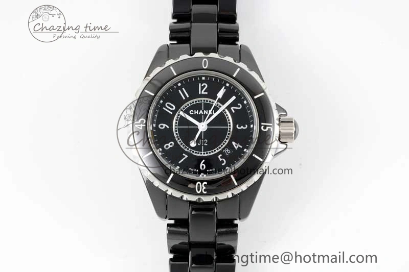 J13 33mm Black Korea Ceramic HTF 1:1 Best Edition Black Dial on Bracelet Swiss Quartz