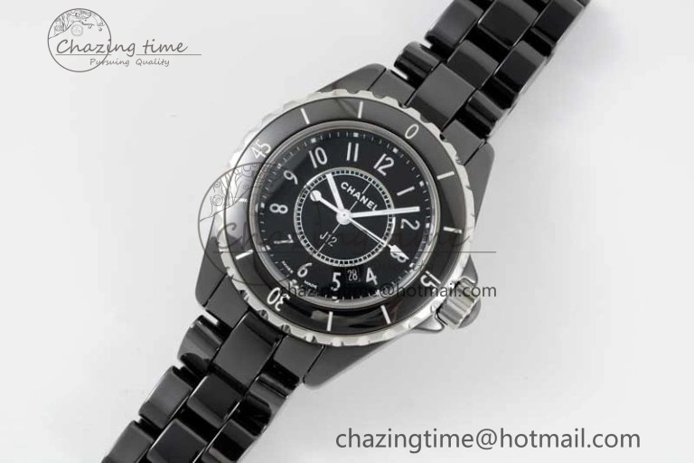 J13 33mm Black Korea Ceramic HTF 1:1 Best Edition Black Dial on Bracelet Swiss Quartz