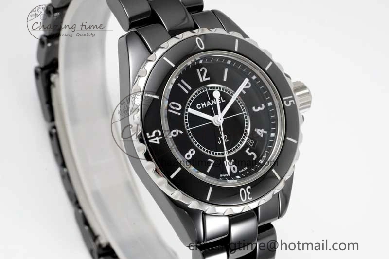 J13 33mm Black Korea Ceramic HTF 1:1 Best Edition Black Dial on Bracelet Swiss Quartz