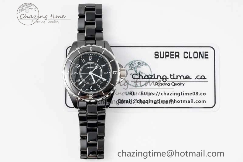 J13 33mm Black Korea Ceramic HTF 1:1 Best Edition Black Dial on Bracelet Swiss Quartz