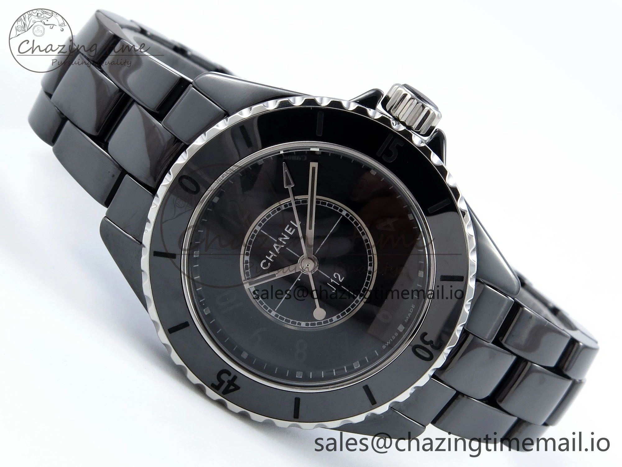 J13 33mm HTF 1:1 Best Edition Black Ceramic Numeral Markers Dial on Bracelet Swiss Quartz