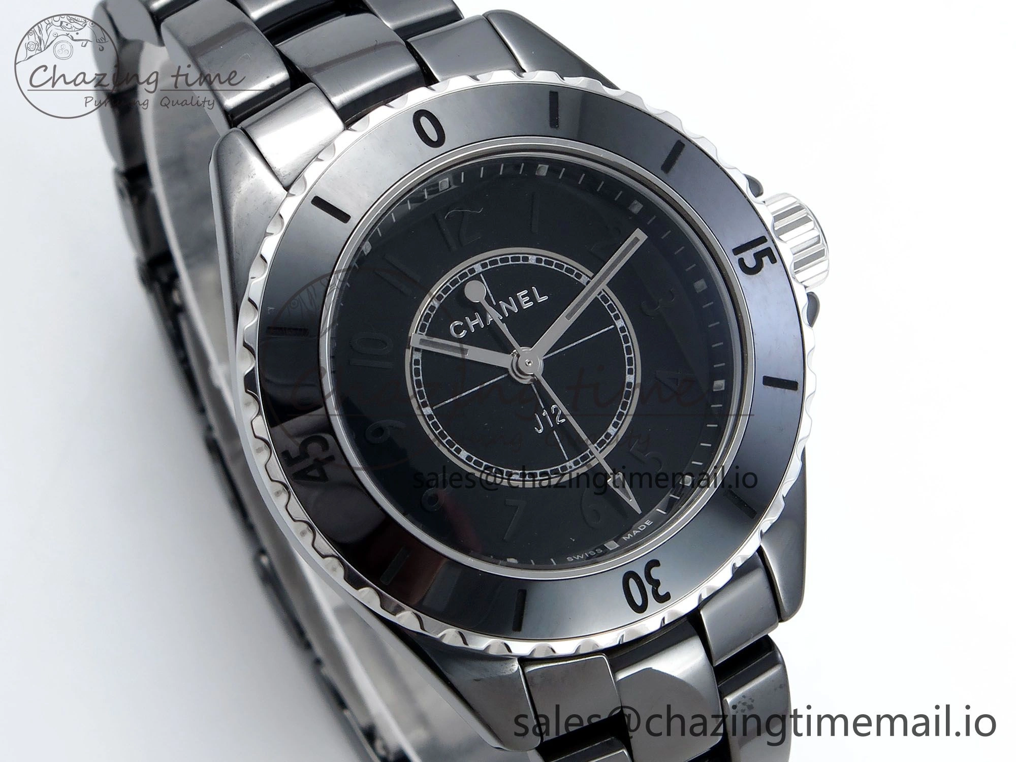 J13 33mm HTF 1:1 Best Edition Black Ceramic Numeral Markers Dial on Bracelet Swiss Quartz