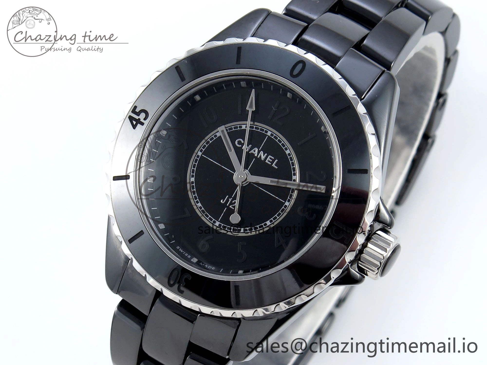 J13 33mm HTF 1:1 Best Edition Black Ceramic Numeral Markers Dial on Bracelet Swiss Quartz