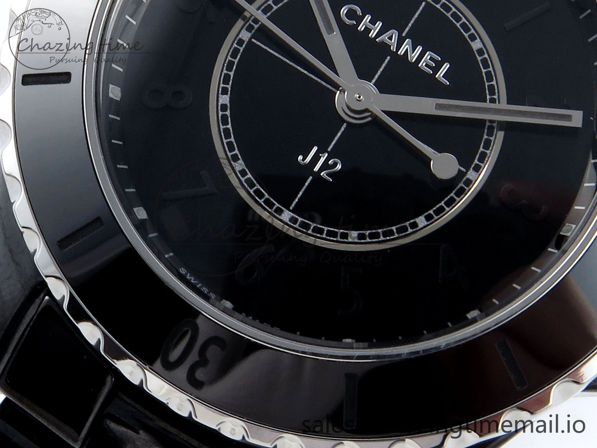J13 33mm HTF 1:1 Best Edition Black Ceramic Numeral Markers Dial on Bracelet Swiss Quartz