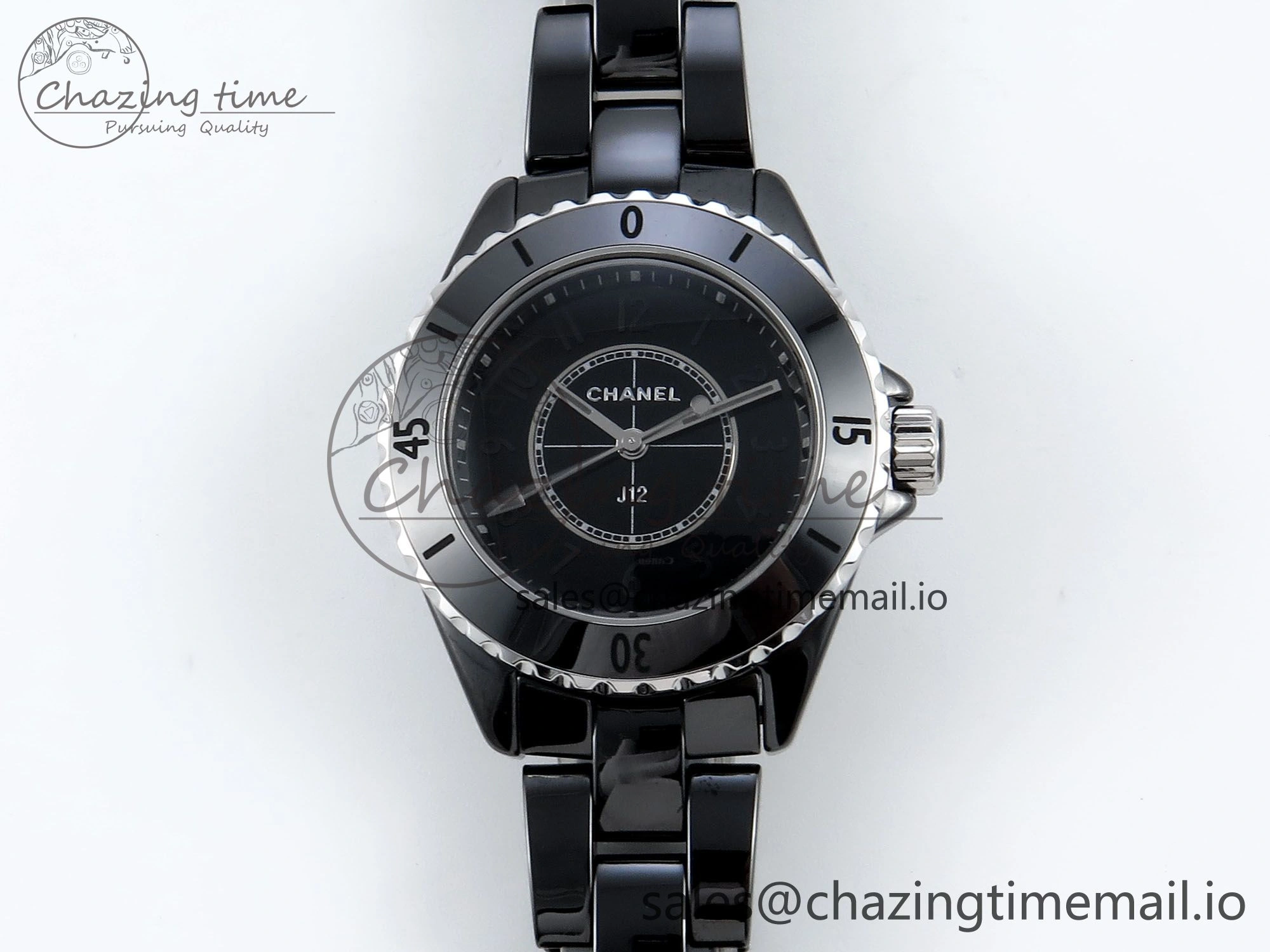 J13 33mm HTF 1:1 Best Edition Black Ceramic Numeral Markers Dial on Bracelet Swiss Quartz