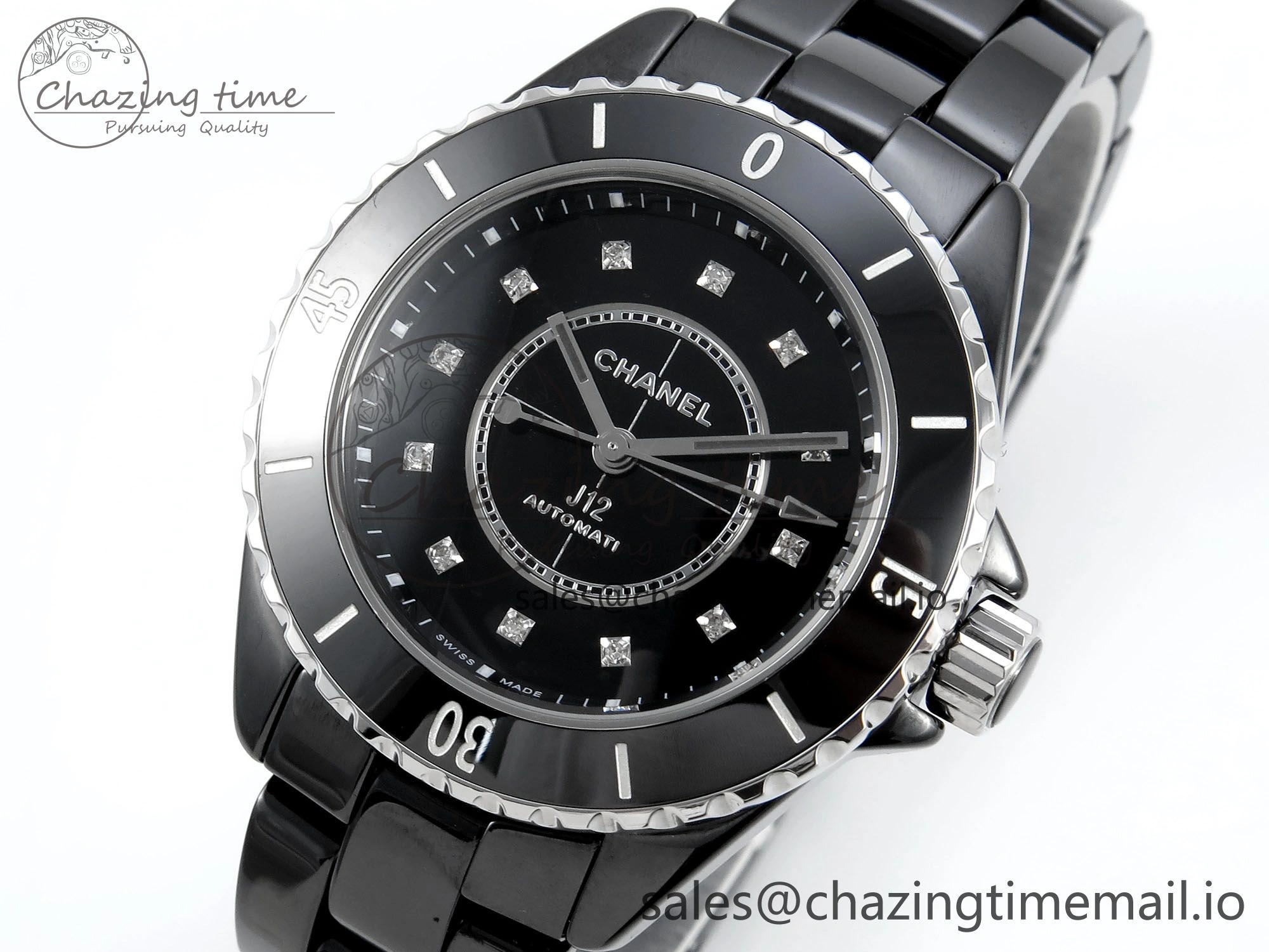 J13 33mm HTF 1:1 Best Edition Black Korea Ceramic Diamonds Markers Dial on Bracelet A12.1