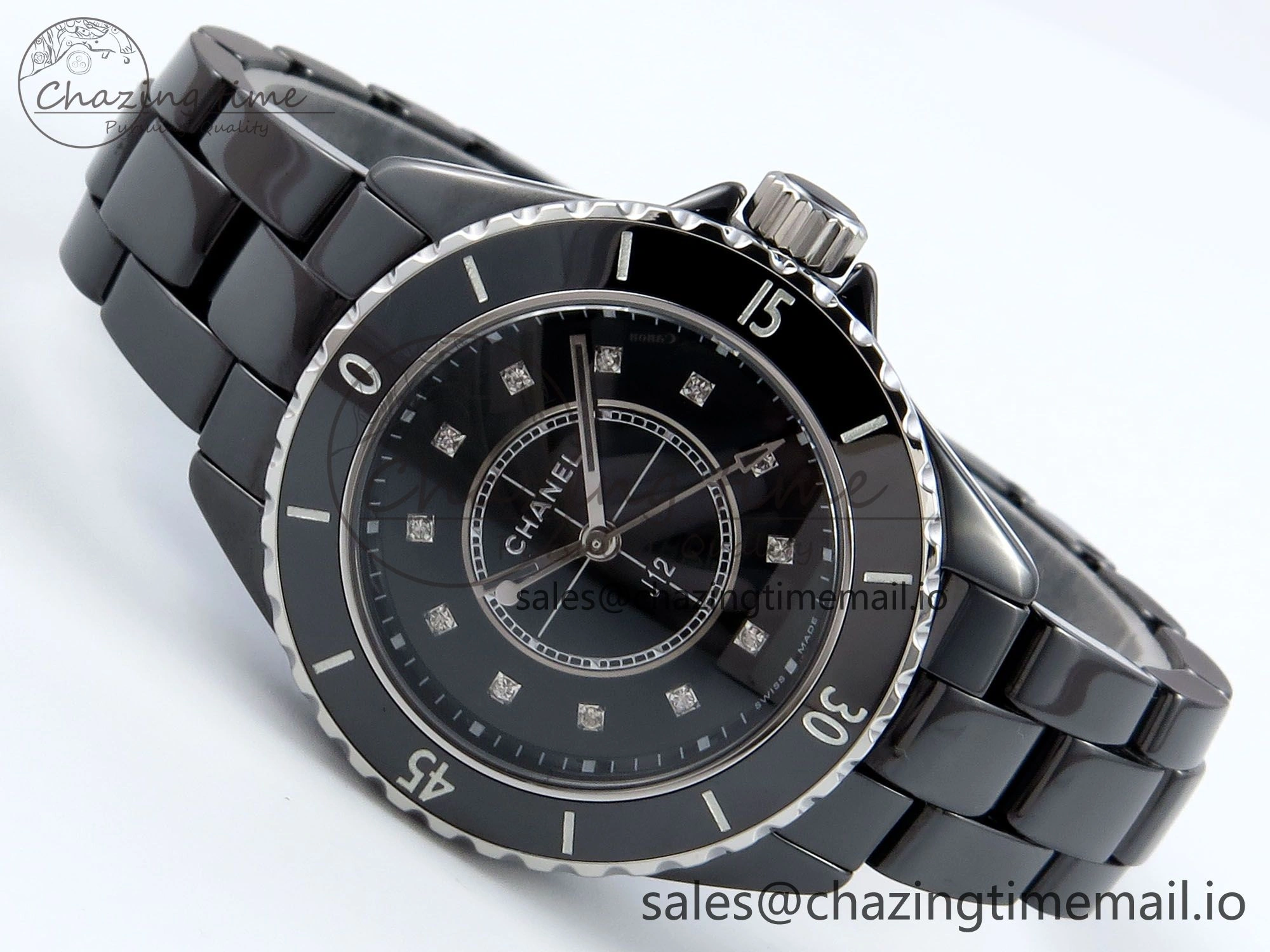 J13 33mm HTF 1:1 Best Edition Black Korea Ceramic Diamonds Markers Dial on Bracelet Swiss Quartz