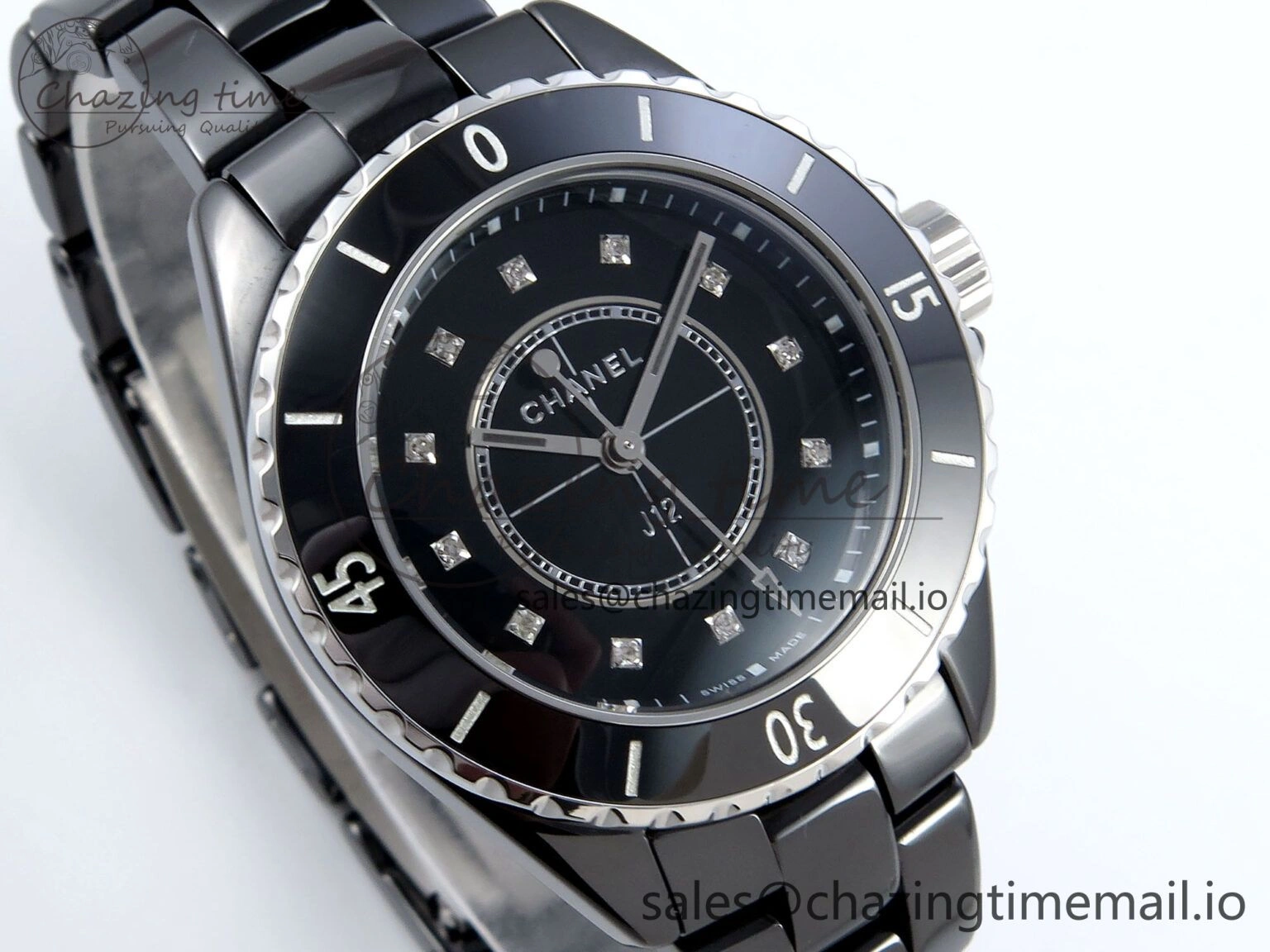 J13 33mm HTF 1:1 Best Edition Black Korea Ceramic Diamonds Markers Dial on Bracelet Swiss Quartz