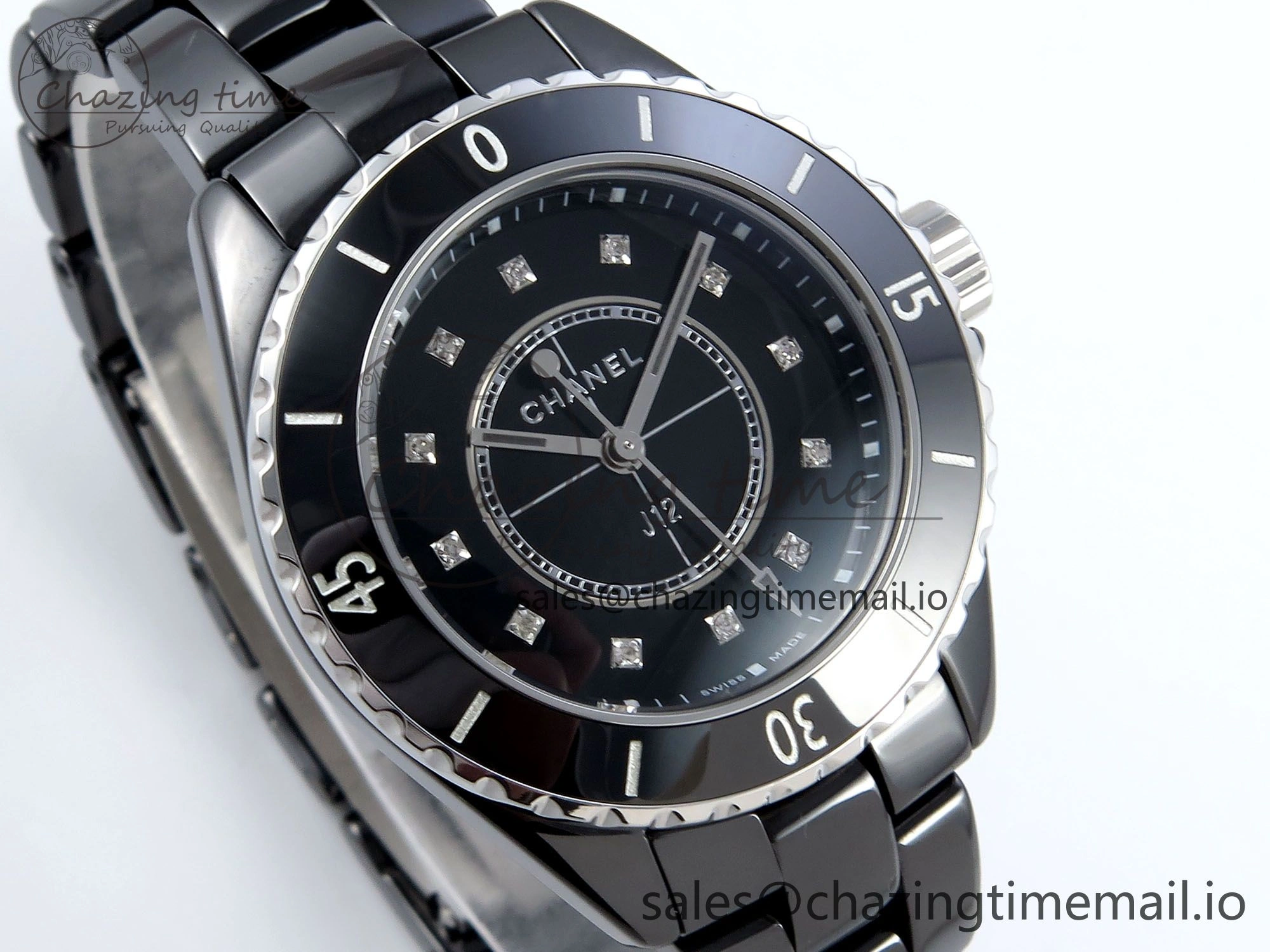 J13 33mm HTF 1:1 Best Edition Black Korea Ceramic Diamonds Markers Dial on Bracelet Swiss Quartz